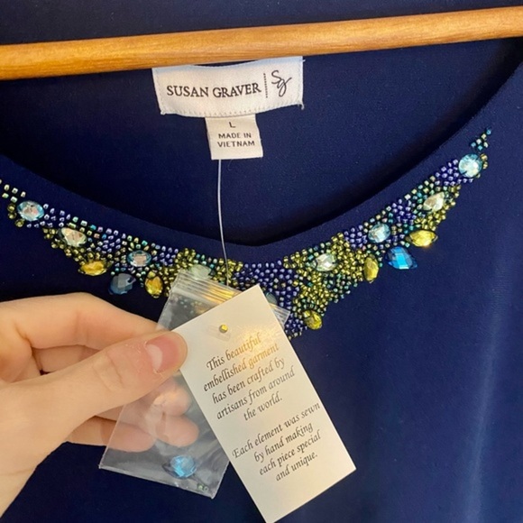 Susan Graver New with tags Liquid Knit Tiered Embellished Top blue large - Picture 4 of 10